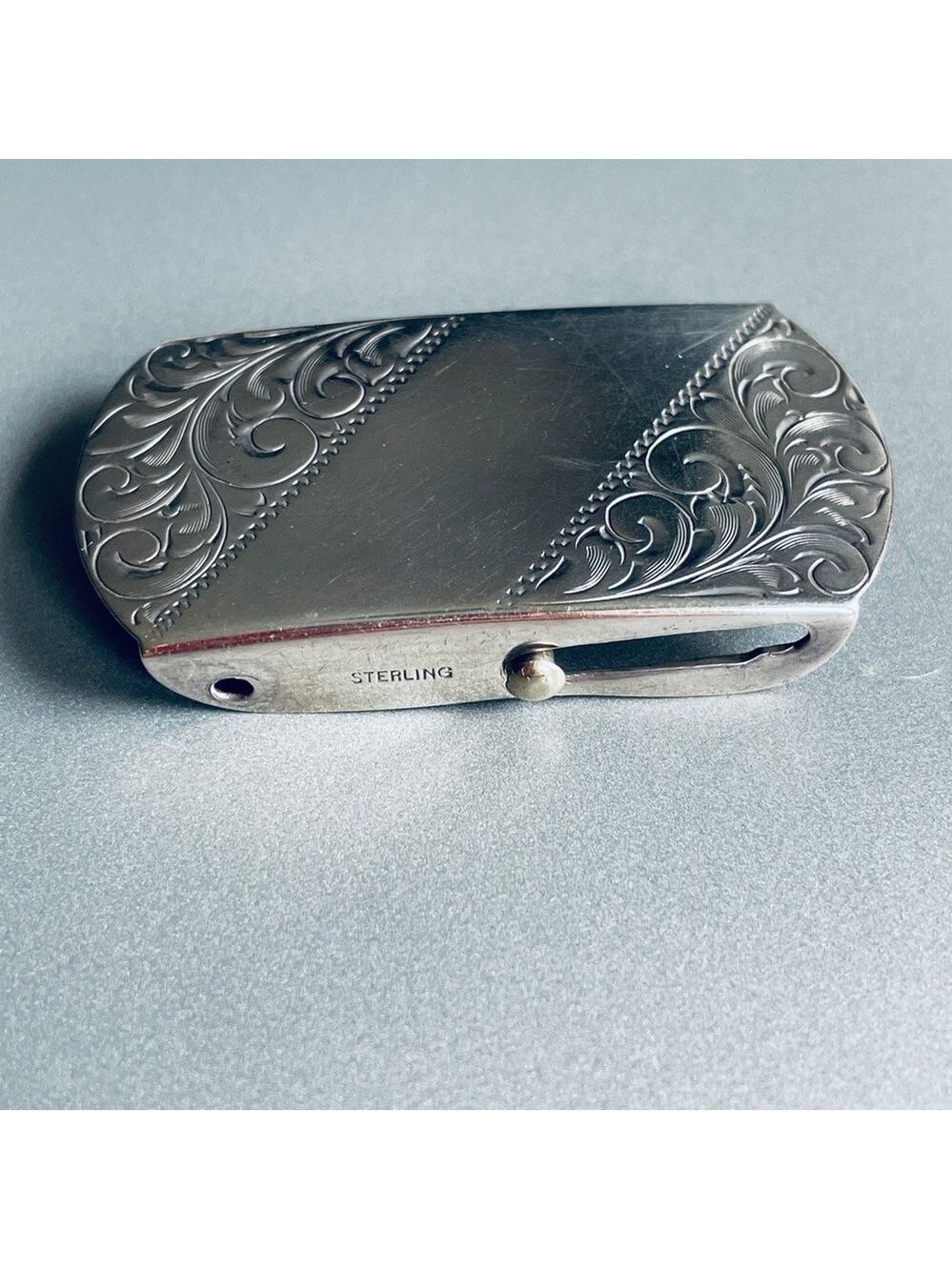 Vintage Sterling Silver Ornate Filigree Belt Buckle NO Monogram - Picture 2 of 5